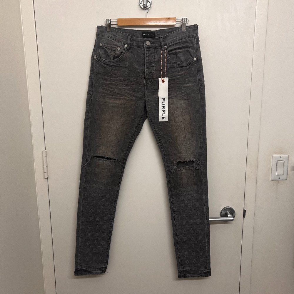 PURPLE BRAND Authentic Denim - P001 SKINNY Size 32 GREY WASH WITH MONOGRAM JACQU